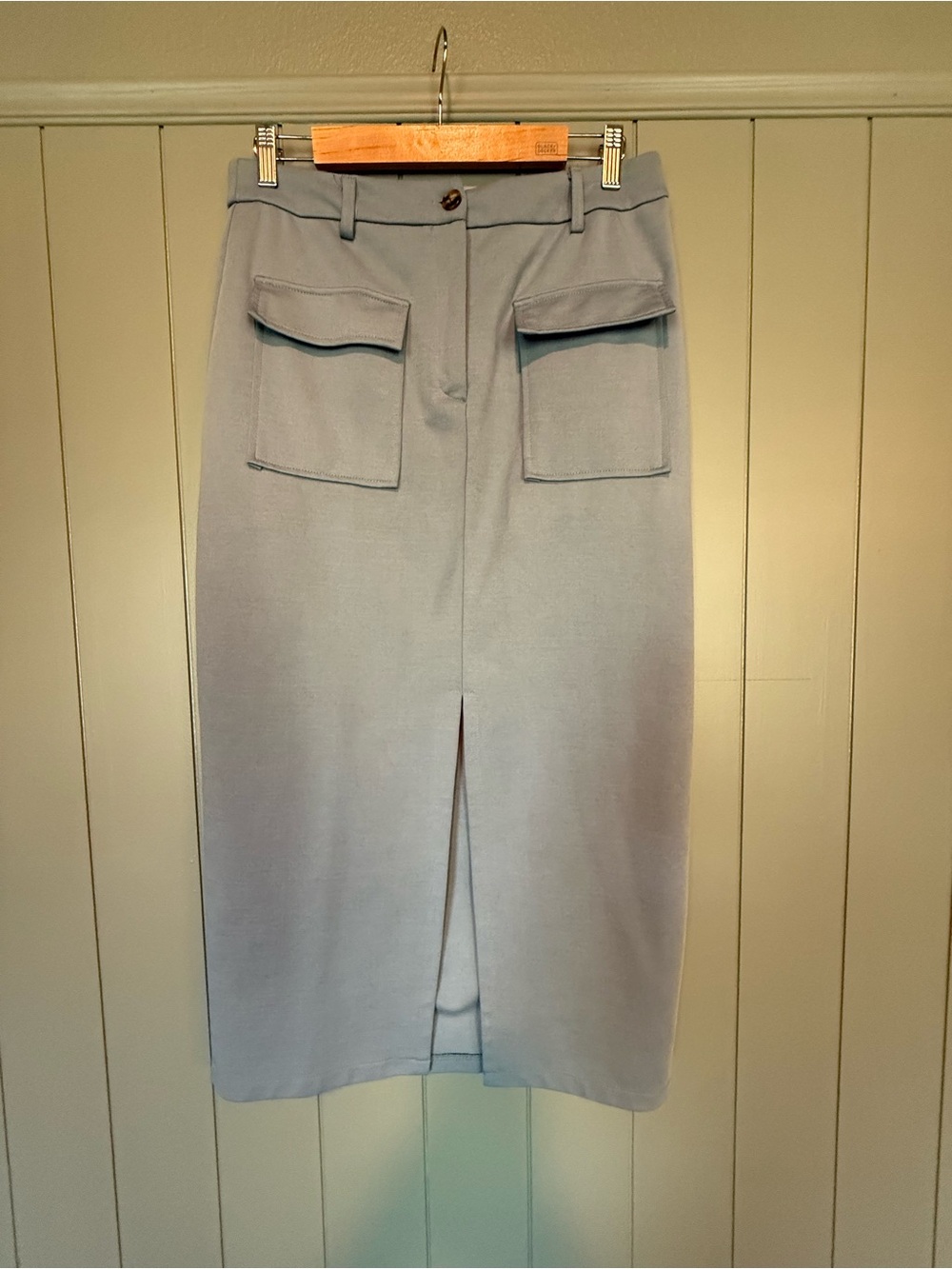Women's Light Slate Pencil Midi Skirt with Front Pockets